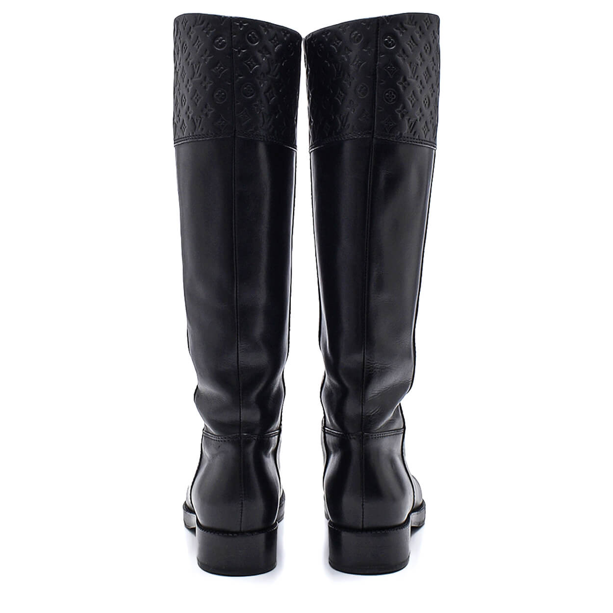 Louis Vuitton - Black Leather Monogram Embossed Riding Boots